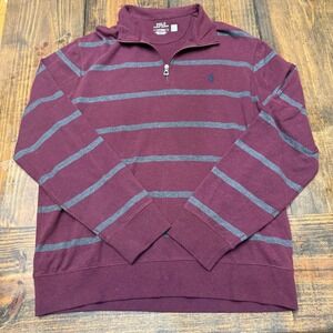 Polo Ralph Lauren Striped Quarter Zip Pullover Top‎ Burgundy Men's Large, soft